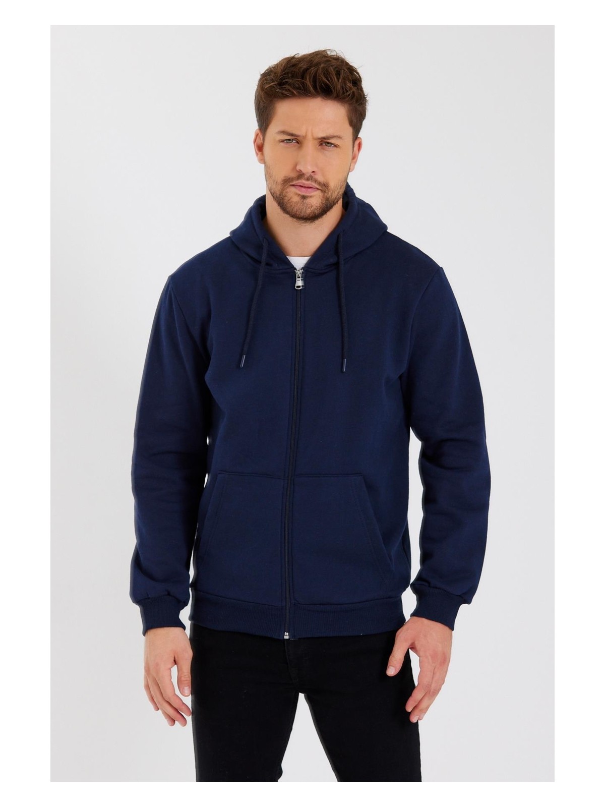 Mmetalic Metalıc Siyah Kanguru Cepli Kapüşonlu Fermuarlı Içi Pamuklu Erkek Sweatshirt - Görsel 5