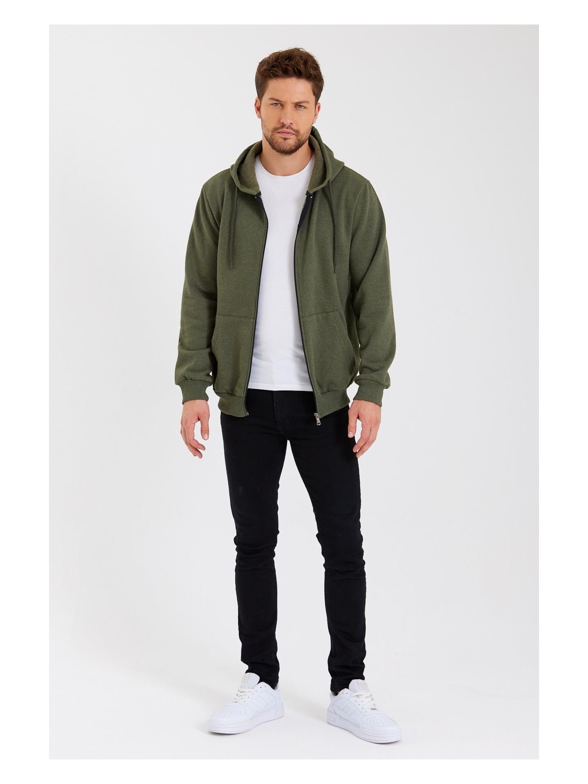 Mmetalic Metalıc Siyah Kanguru Cepli Kapüşonlu Fermuarlı Içi Pamuklu Erkek Sweatshirt - Görsel 7