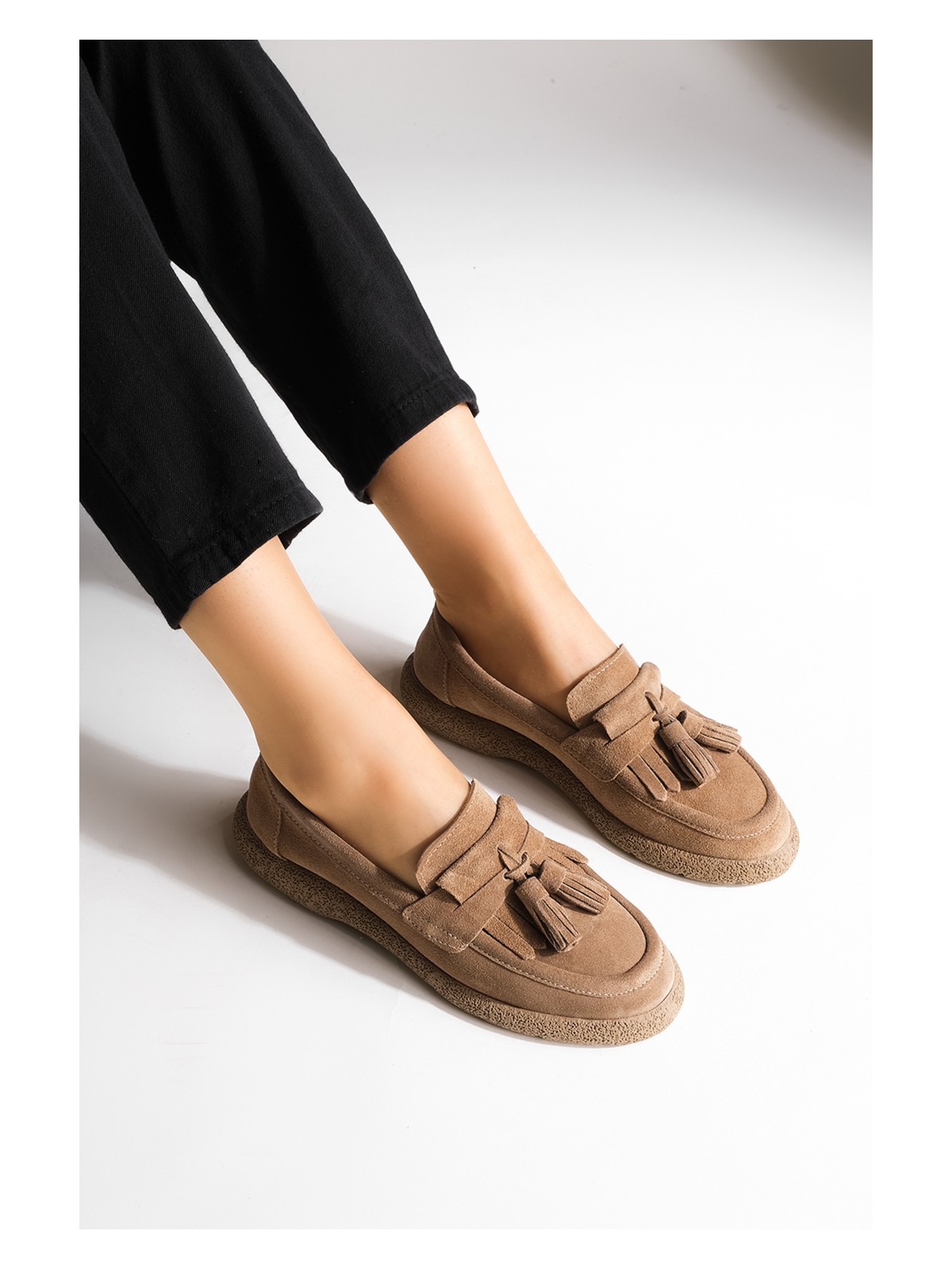 Marjin Kadın Hakiki Deri Loafer Günlük Ayakkabı Suma Taba Süet