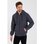 Mmetalic Metalıc Antrasit Kanguru Cepli Kapüşonlu Fermuarlı Içi Pamuklu Erkek Sweatshirt