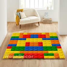 Nesa_Decor Dijital Baskı Dokuma Taban Halı, Eğlence Halısı, Renkli LEGO Desenli Yer Halısı