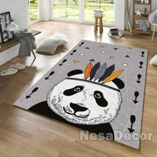 Nesa_Decor Şirin Panda Halı, Dijital Baskılı Kaymaz Taban Çocuk Odası Halısı, Sevimli Kreş Halısı