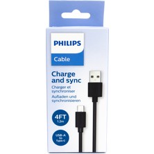 Philips 3A 45W UsbA to Type-C Hızlı Şarj ve Data Kablosu 1.2Metre Siyah DLC3541A/00