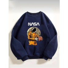 Afro Giyim Kadın Oversize Nasa Basketboll Baskılı Sweatshirt