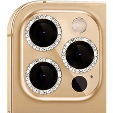 Case Street Apple iPhone 14 Pro Max Kamera Lens Koruyucu Taşlı Metal Tekli CL06 Gold