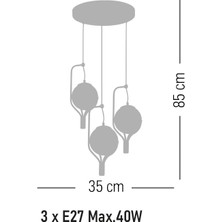 Lamore Home Collina Bal Camlı Siyah Sarı 3'lü Sarkıt Avize