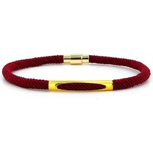 Solfera Bordo Örgü Ipli Sarı Metal Mıknatıslı Erkek Bileklik M026M