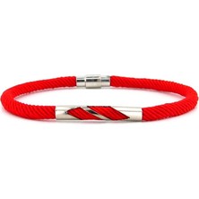 Solfera Kırmızı Örgü Ipli Metal Çentik Mıknatıslı Erkek Bileklik M027G