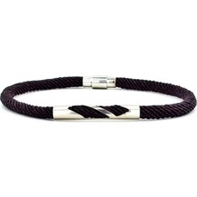 Solfera Koyu Kahverengi Ipli Metal Çentik Mıknatıs Erkek Bileklik M027M