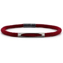 Solfera Bordo Örgü Ipli Antrasit Metal Mıknatıslı Erkek Bileklik M028H