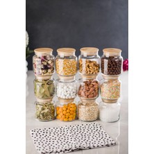 Ews 12'li Set Bambu Kapaklı Cam Kavanoz & Baharat Takımı & Baharatlık 500 ml ( Vakum Kapak )