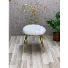 Okkored 45 cm Beyaz Peluş Fiyonk Sandalye, Makyaj Sandalyesi, Salon Sandalyesi PLŞ043