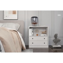 Nettrends Raflı Iki Çekmeceli Beyaz Komodin Çıtasız KMD-1042-Ç