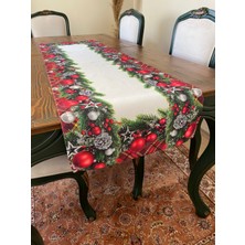 Lilies Atelier Kırmızı Ekose Yılbaşı Topları Desen 40 x 140 Runner I Leke Tutmaz I Dertsiz Masa Örtüsü