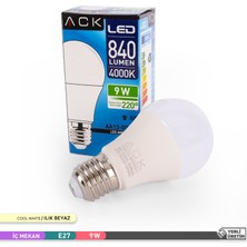 Ack 9W LED Ampul 4000K Ilık Beyaz E27 A60 - 10'lu Paket