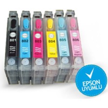 BK Epson T0801-T0806 Kolay Dolan Kartuşlar (Dolu) Claria Mürekkepli - P50/ PX650/ PX660/ PX700/ PX720/ PX800/ PX810/ PX830/ R265/ R285/ R360/ RX560/ RX585/ RX685