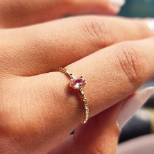 Fasek Gold Tektaş Altın Yüzük - 14 Ayar Altın Oval Zultanit Taşlı Minimal Dövme Tek Taş Yüzük