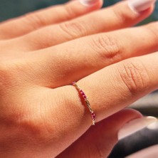 Fasek Gold Minimal Altın Yüzük - 14 Ayar Altın Burma Tel Ruby Taşlı Minimal Yüzük - Hediyelik Altın Yüzük