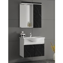 Aynalı Banyo Dolabı Takımı 55 cm Royal Mermer Desenli Kapak Komple Mdf ve Seramik Lavabo