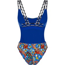 Bonesta Swimwear Çiçek Desenli Mavi Mayo