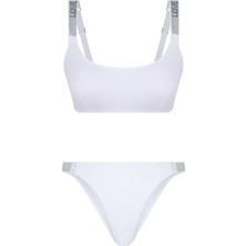 Bonesta Swimwear Love Taş Baskılı Beyaz Atlet Bikini Takımı
