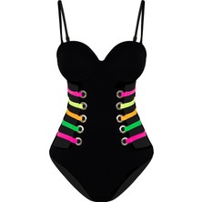 Bonesta Swimwear Neon Renkli Kuşgözü Detaylı Mayo