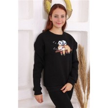 Name Kids 1387 Unisex Çocuk Kaola Desen Kapüşonlu Içi Şardonlu Sweat