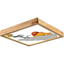 Wood Design World Ahşap Çerçeve Motifli Tavan LED Aydınlatma AVIZE(60X60CM)