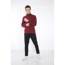 Escetic Escetic Erkek Spor Slimfit, Dik Yaka, 4 Cepli, 4 Mevsim Bordo Eşofman Takımı - 6767