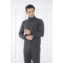 Escetic Escetic Erkek Spor Slimfit, Dik Yaka, 4 Cepli, 4 Mevsim Koyu Antrasit Melanj Eşofman Takımı - 6793