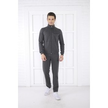 Escetic Escetic Erkek Spor Slimfit, Dik Yaka, 4 Cepli, 4 Mevsim Koyu Antrasit Melanj Eşofman Takımı - 6793