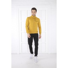Escetic Escetic Erkek Spor Slimfit, Dik Yaka, 4 Cepli, 4 Mevsim Hardal Eşofman Takımı - 6793