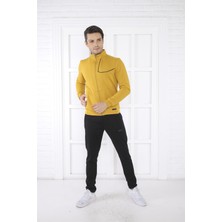 Escetic Escetic Erkek Spor Slimfit, Dik Yaka, 4 Cepli, 4 Mevsim Hardal Eşofman Takımı - 6793
