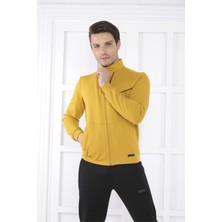 Escetic Escetic Erkek Spor Slimfit, Dik Yaka, 4 Cepli, 4 Mevsim Hardal Eşofman Takımı - 6793