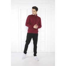 Escetic Escetic Erkek Spor Slimfit, Dik Yaka, 4 Cepli, 4 Mevsim Bordo Eşofman Takımı - 6793