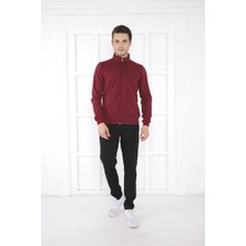 Escetic Escetic Erkek Spor Slimfit, Dik Yaka, 4 Cepli, 4 Mevsim Bordo Eşofman Takımı - 6793