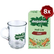 Doğadan Yeşil Çay Chai Poşet Bardak Çay x 8 ve Doğadan Cam Bardak