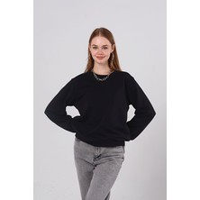 İnotex Cotlinn Kadın Basic Siyah Bisiklet Yaka Baskısız Düz Sweatshirt Cotsu