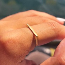 Fasek Gold Taşsız Altın Yüzük - 14 Ayar Altın Çizgi Tasarım Minimal Yüzük - Minimal Altın Yüzük
