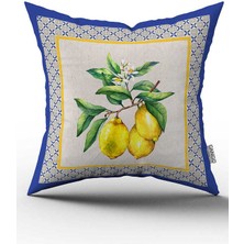 Cango Home Mavi Sarı Dekoratif Limon Desenli Dijital Baskılı Kırlent Kılıfı CGH1050