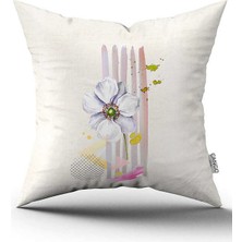 Cango Home Çift Taraflı Krem Pembe Modern Dekoratif Çiçek Desenli Dijital Baskılı Kırlent Kılıfı CGH1112