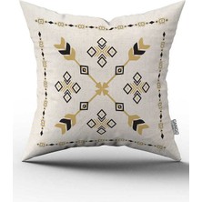 Cango Home Çift Taraflı Krem Siyah Etnik Kilim Desenli Dijital Baskılı Kırlent Kılıfı CGH1087