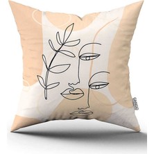 Cango Home Krem Siyah Modern Dekoratif Siluet Desenli Dijital Baskılı Kırlent Kılıfı CGH1094