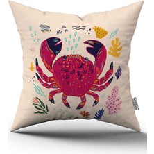 Cango Home Krem Pembe Marin Desenli Dijital Baskılı Kırlent Kılıfı CGH1182