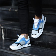 Saillaker’s - Beyaz Deri, Mavi Süet Bağcıklı Erkek Günlük Ayakkabı