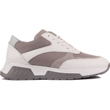 Saillaker’s - Beyaz Deri, Gri Süet Bağcıklı Erkek Sneaker