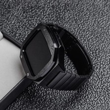 MobaxAksesuar Apple Watch 44mm Kordon Swatch Tarzı Paslanmaz Baklalı Metal Kasa Kordon