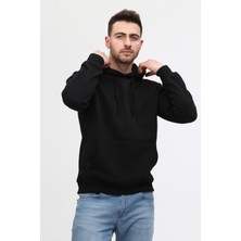 Mualta Siyah Üç Iplik Ünisex Kapüşonlu Sweatshirt