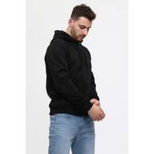 Mualta Siyah Üç Iplik Ünisex Kapüşonlu Sweatshirt