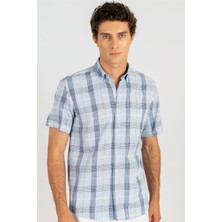 Tudors Klasik Kısa Kol Ekoseli Keten Pamuk Cepli Erkek Gömlek